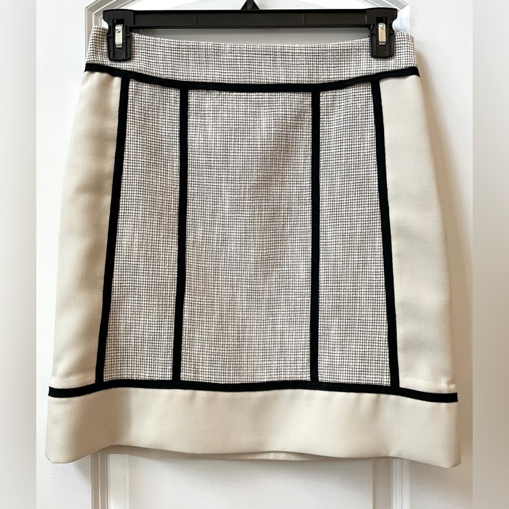 Ann Taylor Tweed & Crepe Skirt Ivory/Black